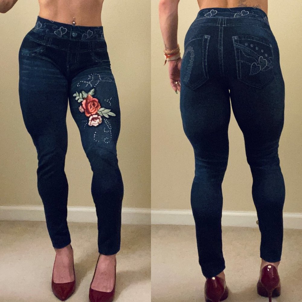 Legging Roses Embroidered - Size OS ( Fit: XS/ L )